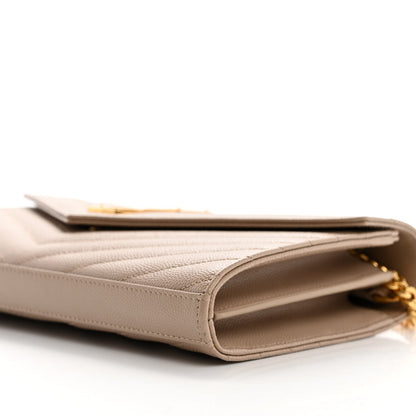 Saint Laurent Grain De Poudre Matelasse Chevron Monogram Chain Wallet Dark Beige 9 of 9