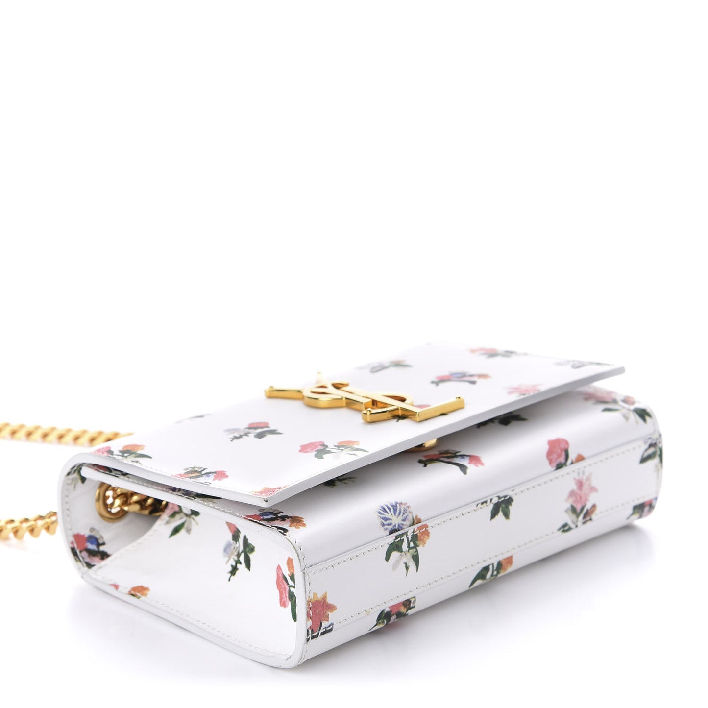 Calfskin Prairie Flower Printed Small Classic Monogram Kate Satchel White