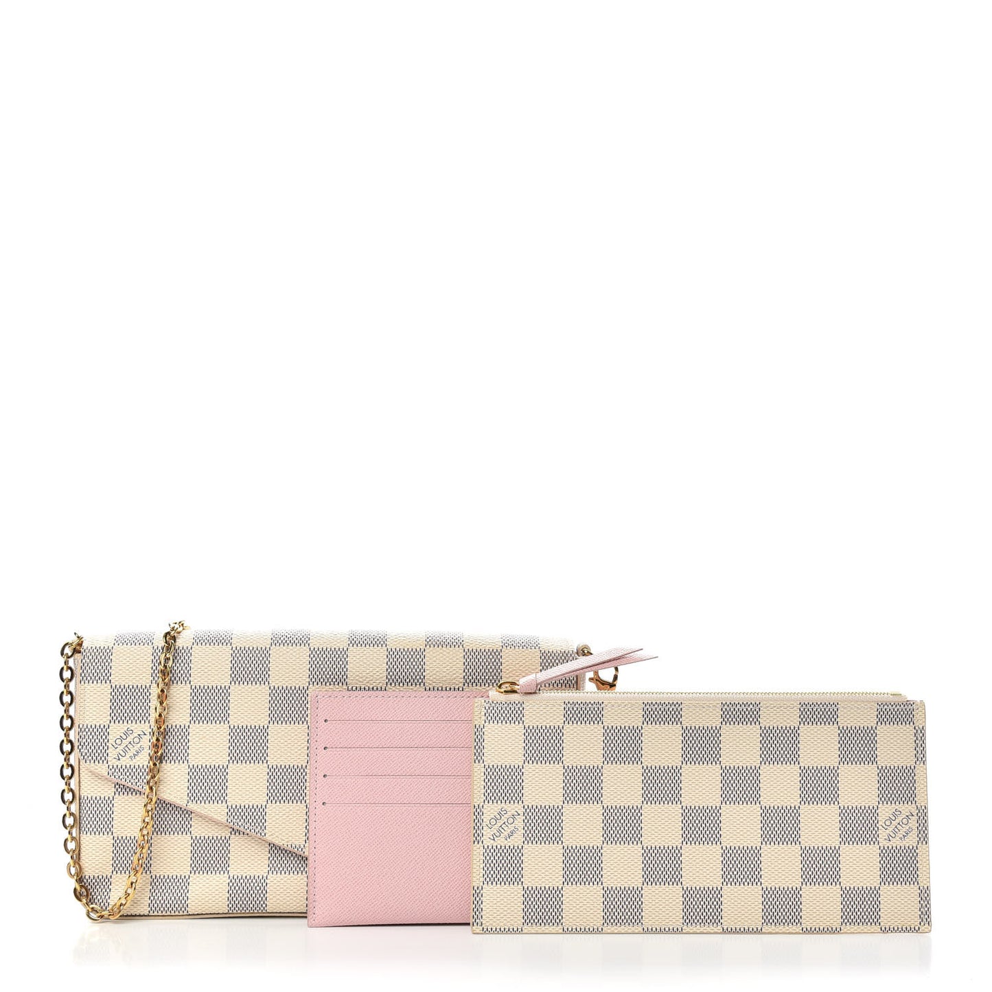 Damier Azur Pochette Felicie Chain Wallet Rose Ballerine