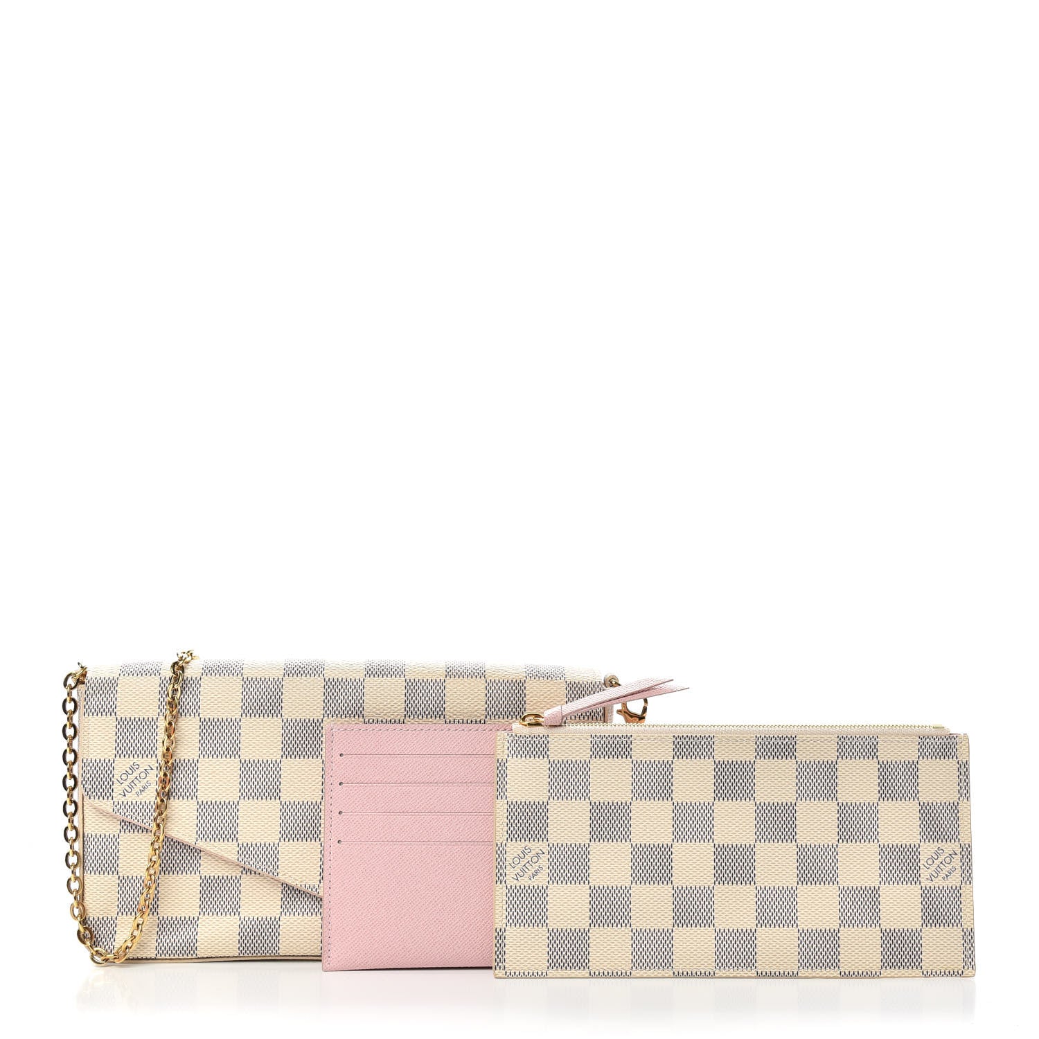 Louis Vuitton Damier Azur Pochette Felicie Chain Wallet Rose Ballerine 3 of 8