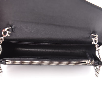 Saint Laurent Grain De Poudre Matelasse Chevron Monogram Envelope Chain Wallet Black 5 of 11