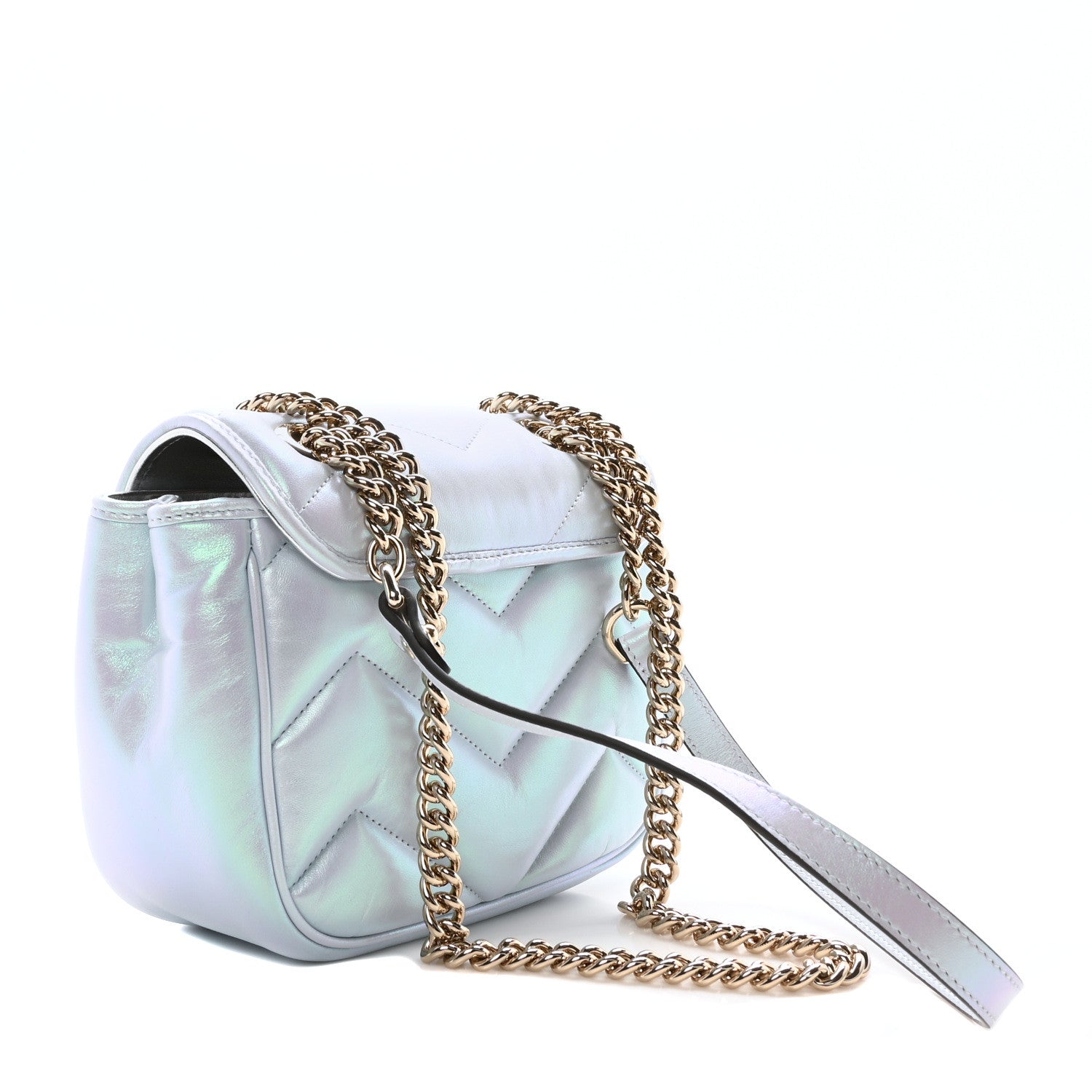Gucci Iridescent Nappa Chevron Matelasse Mini GG Marmont Shoulder Bag Iridescent Snow Light Blue 3 of 9