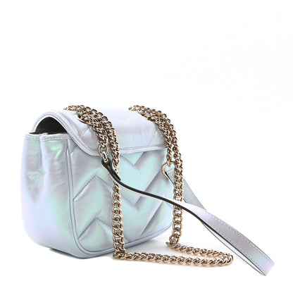 Gucci Iridescent Nappa Chevron Matelasse Mini GG Marmont Shoulder Bag Iridescent Snow Light Blue 3 of 9