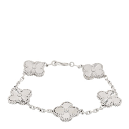 Van Cleef & Arpels VAN CLEEF & ARPELS 18K White Gold 5 Motifs Guilloche Vintage Alhambra Bracelet 1 of 6