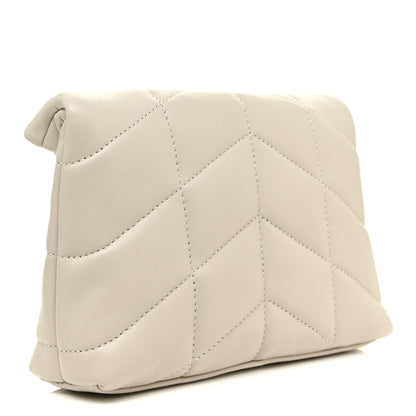 Saint Laurent Lambskin Monogram Loulou Puffer Pouch Clutch Crema Soft 4 of 13