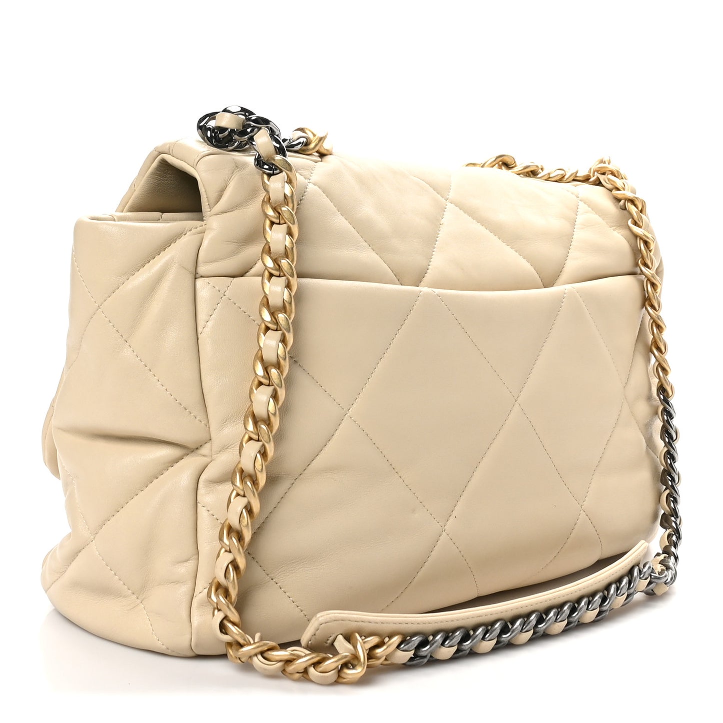Lambskin Quilted Maxi Chanel 19 Flap Beige