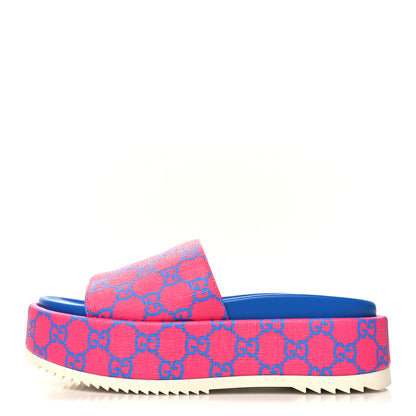 Gucci GG Supreme Joy Monogram Angelina Platform Slide Sandals 36.5 Fuxia Blue 1 of 8