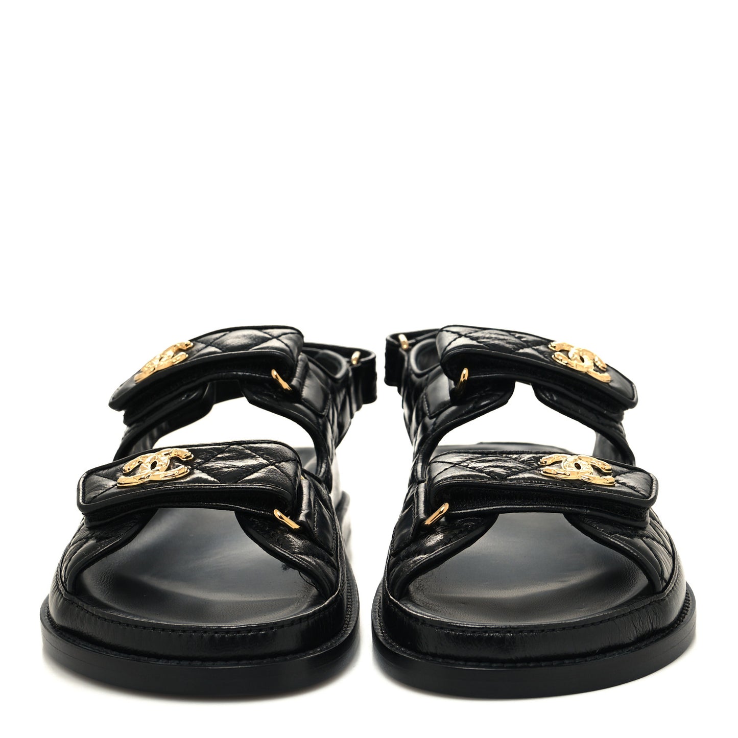 Shiny Calfskin Velcro Dad Sandals 38 Black