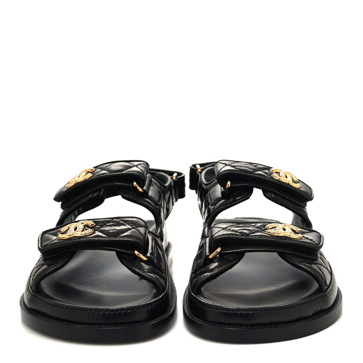 Chanel Shiny Calfskin Velcro Dad Sandals 38 Black 2 of 9