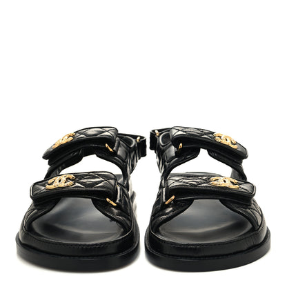 Chanel Shiny Calfskin Velcro Dad Sandals 38 Black 2 of 9