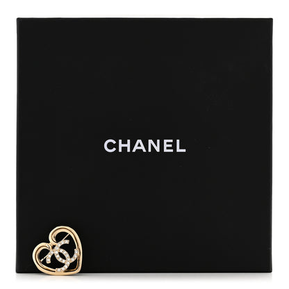 Chanel Metal Crystal CC Logo Heart Brooch Gold 4 of 4
