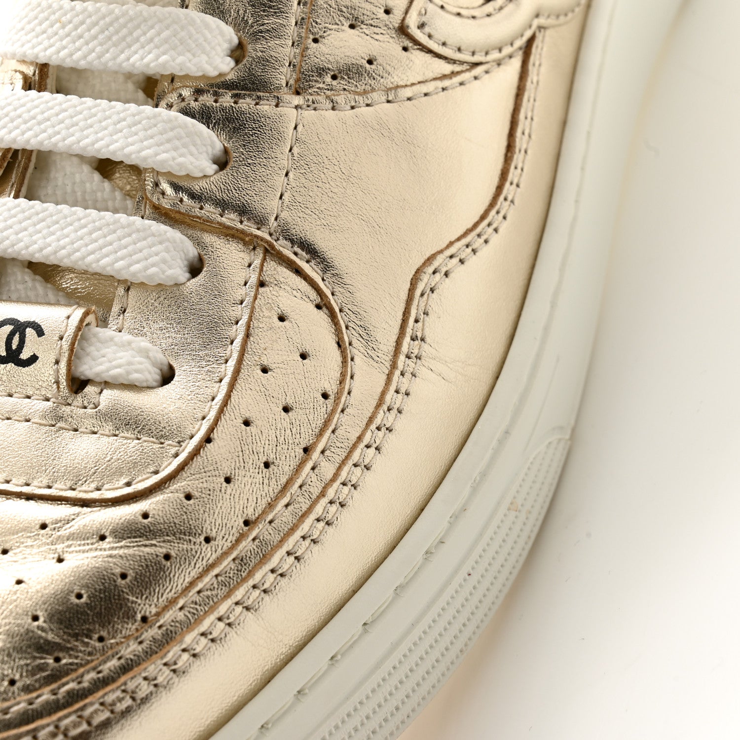 Chanel Laminated Calfskin CC Womens Sneakers 38 Golden 10 of 11
