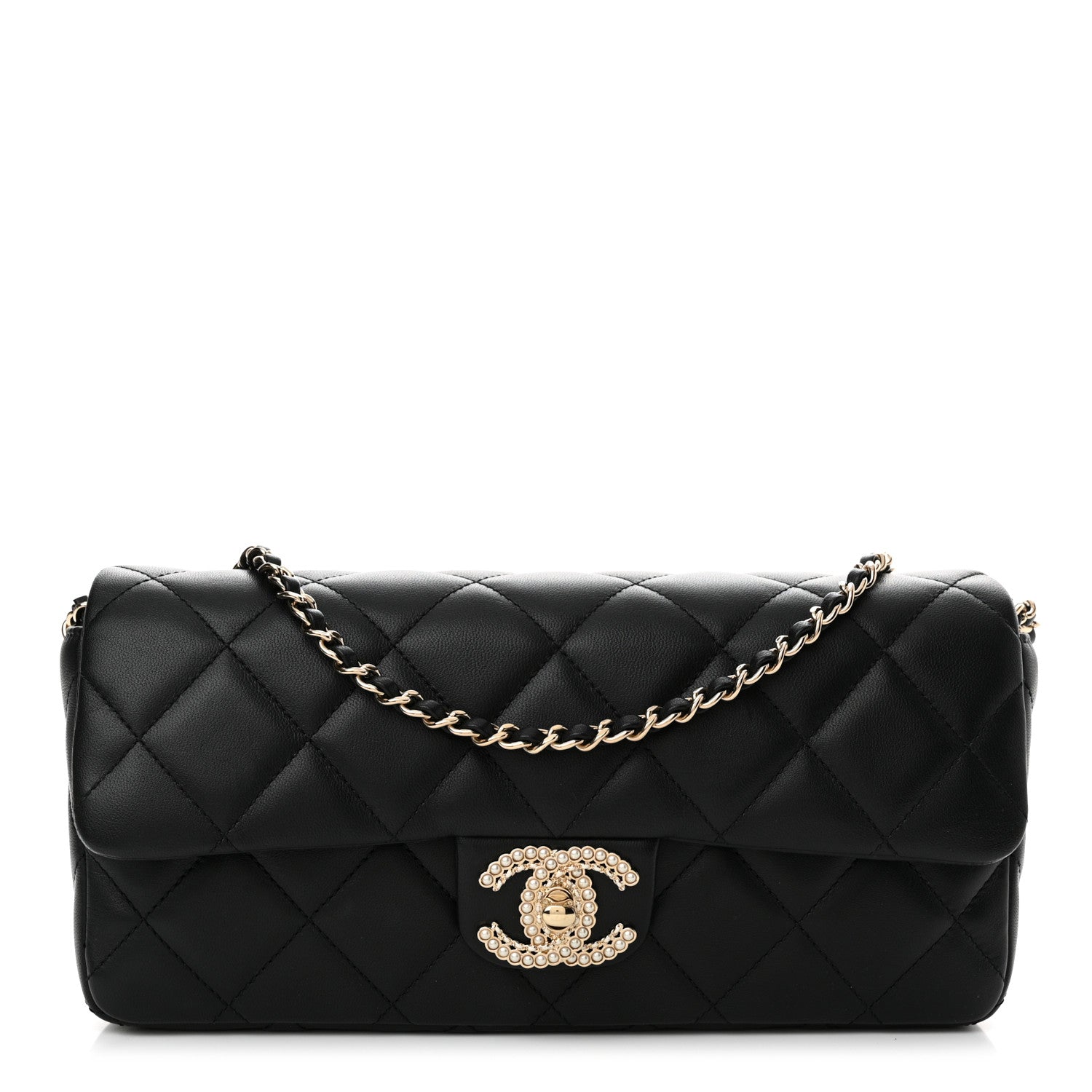 Chanel Lambskin Quilted Pearl CC Flap Clutch Black 1 of 11