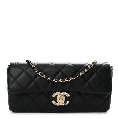Chanel Lambskin Quilted Pearl CC Flap Clutch Black 1 of 11