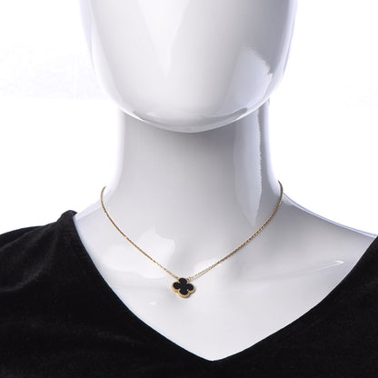 Van Cleef & Arpels 18K Yellow Gold Black Onyx Vintage Alhambra Pendant Necklace 2 of 7