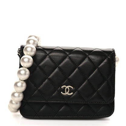 Chanel Calfskin Quilted Mini Maxi Pearls Wallet On Chain WOC Black 1 of 9