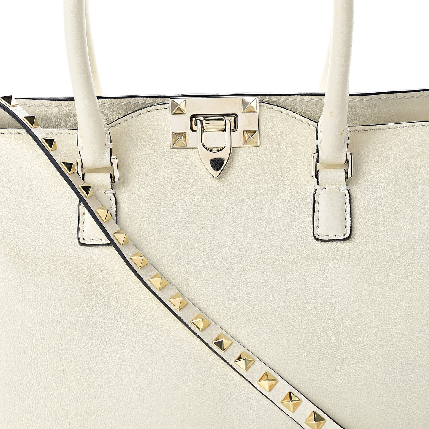 Vitello Rockstud Double Handle Tote Ivory