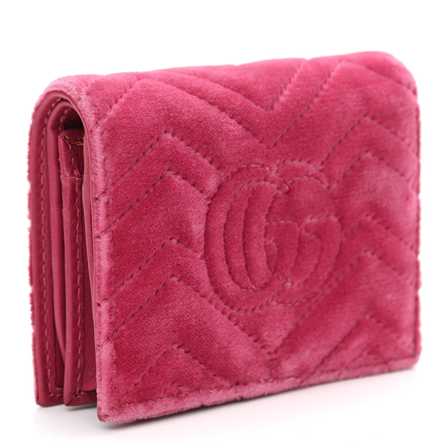 Velvet Matelasse Pearl Love Embroidered GG Marmont Card Case Wallet Light Raspberry Rose