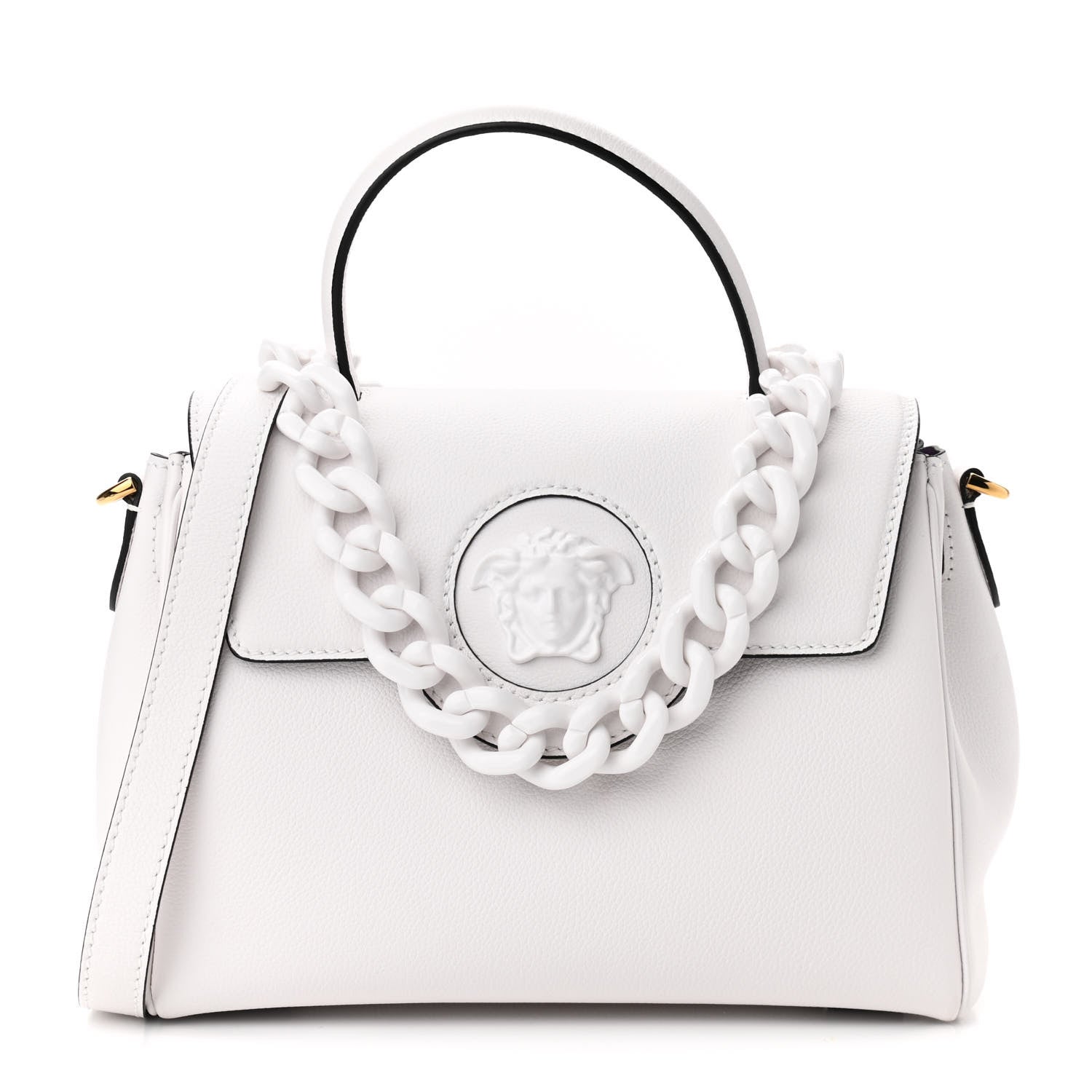 Versace Calfskin Medium La Medusa Top Handle Handbag Optical White 1 of 9