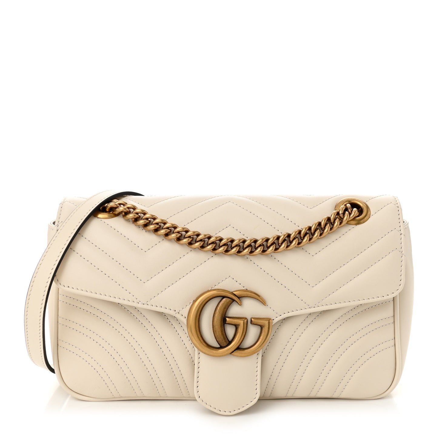 Calfskin Matelasse Small GG Marmont Shoulder Bag White