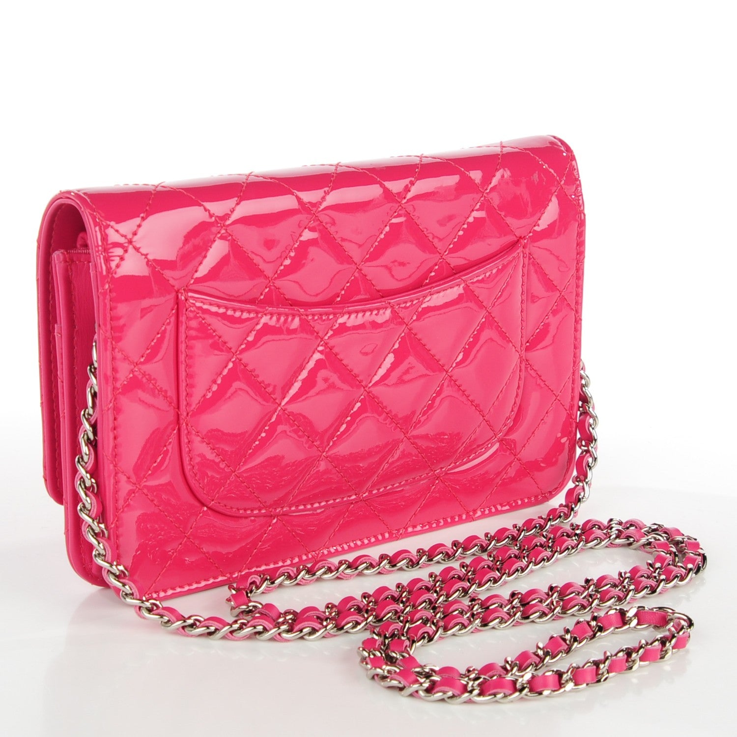 Chanel Patent Quilted Wallet On Chain WOC Fuchsia 3 of 8