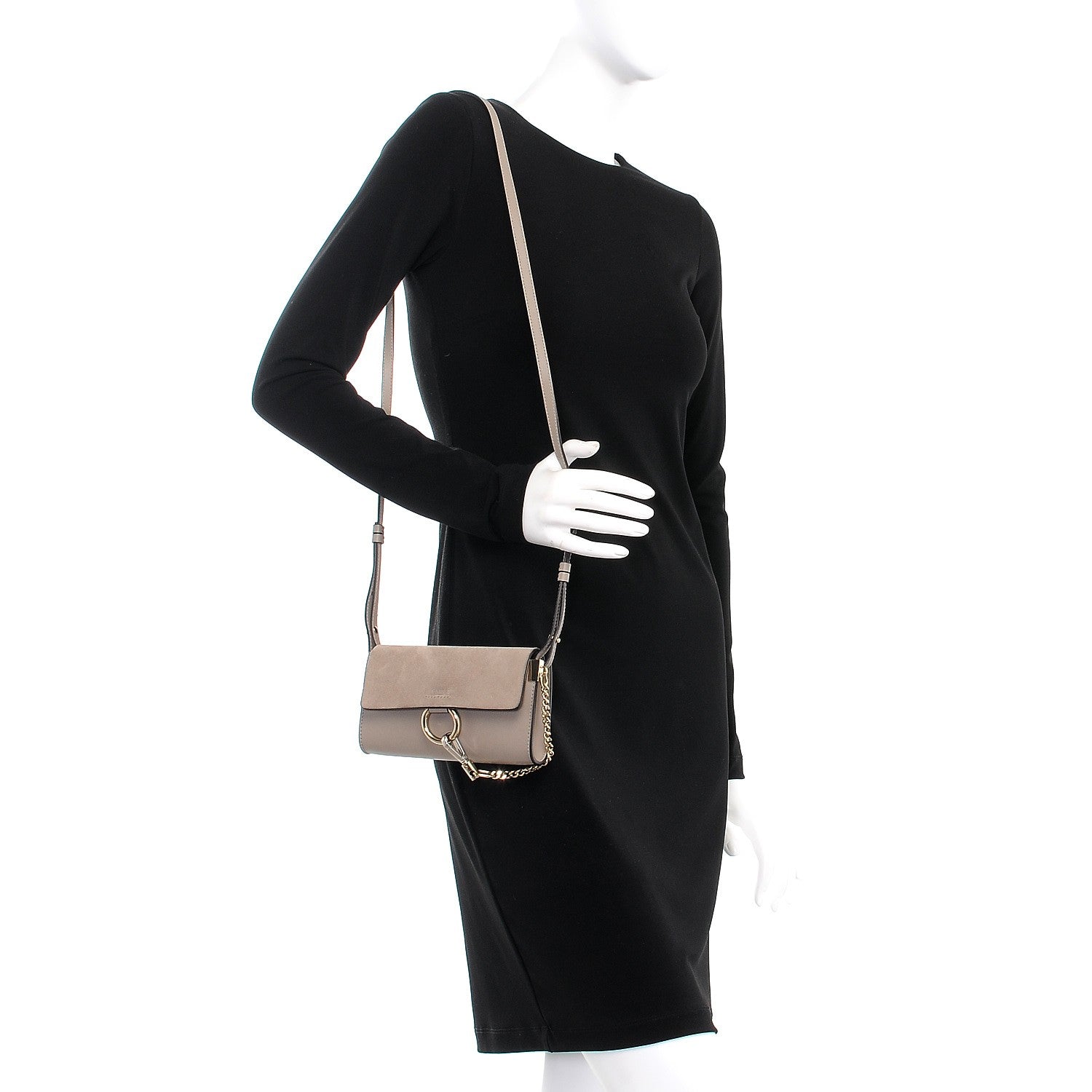 Chloe Suede Calfskin Mini Faye Shoulder Bag Motty Grey 2 of 7