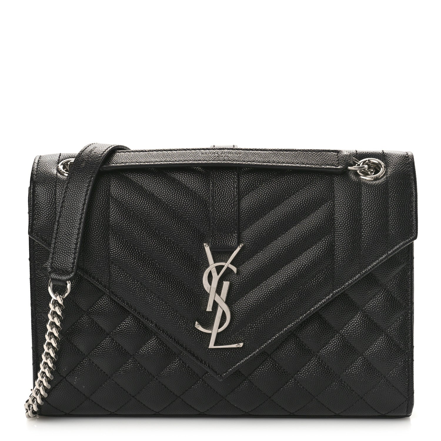 Saint Laurent Grain De Poudre Textured Mixed Matelasse Triquilt Medium Monogram Satchel Black 1 of 8