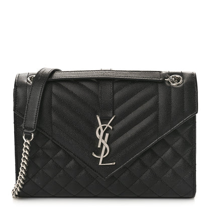 Saint Laurent Grain De Poudre Textured Mixed Matelasse Triquilt Medium Monogram Satchel Black 1 of 8