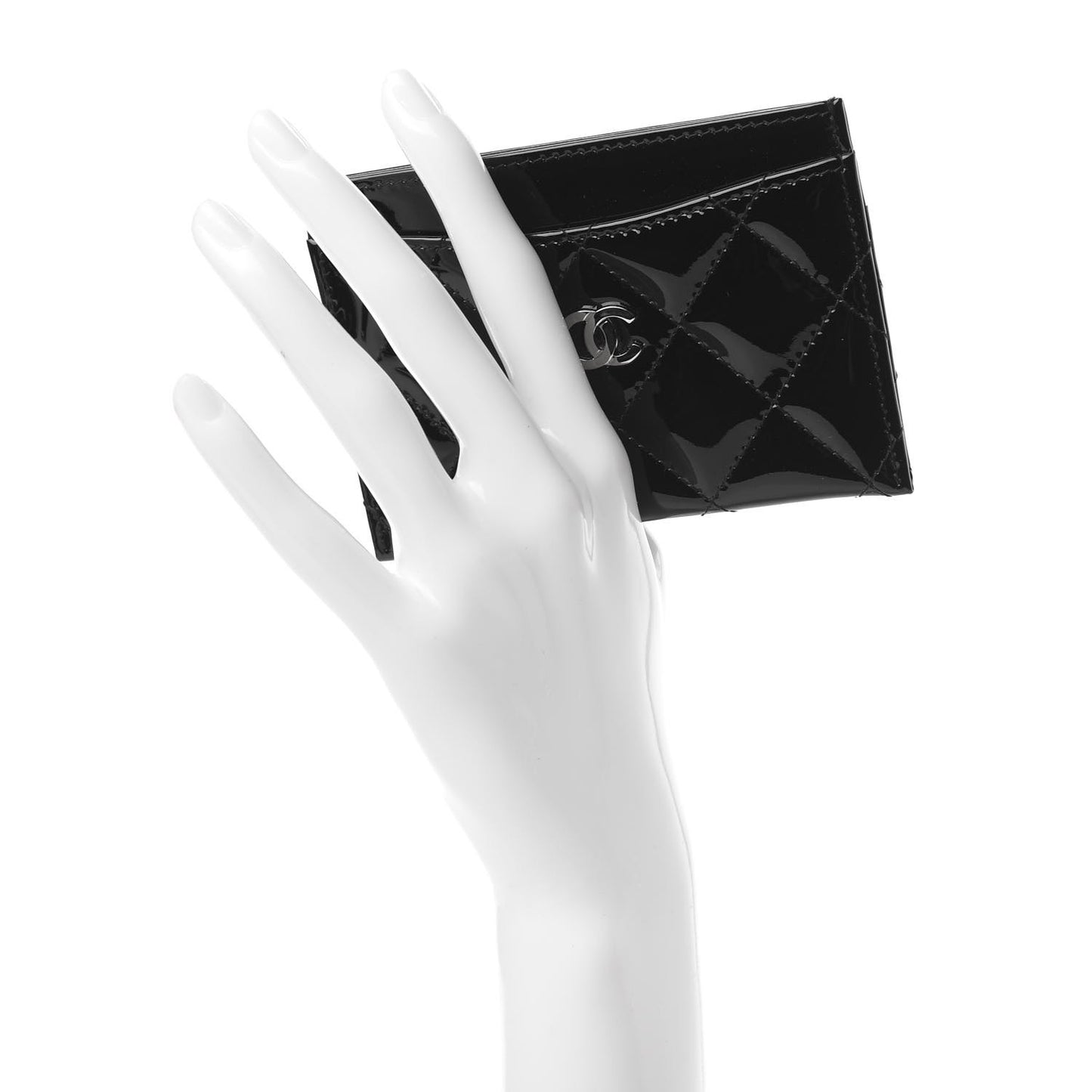 Patent Calfskin Quilted Card Holder Black