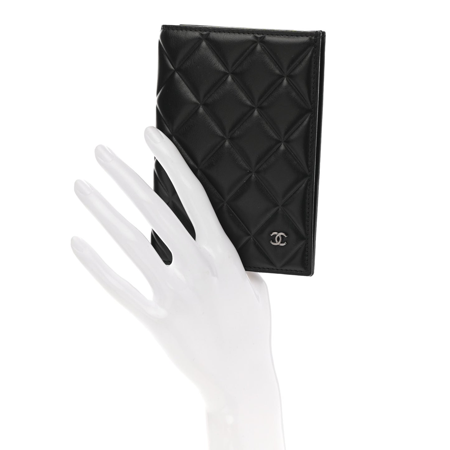 Calfskin Quilted Passport Holder Black