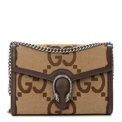 Gucci Monogram Jumbo GG Textured Dollar Calfskin Mini Dionysus Chain Wallet Camel Ebony New Acero 1 of 15