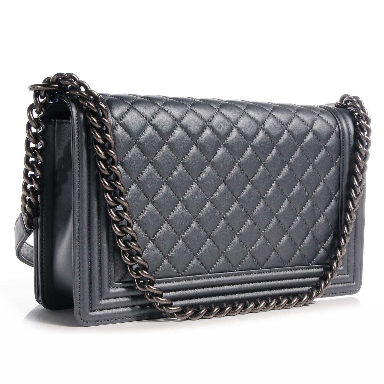 Chanel Metallic Calfskin Quilted Medium Boy Flap Dark Silver 3 of 9