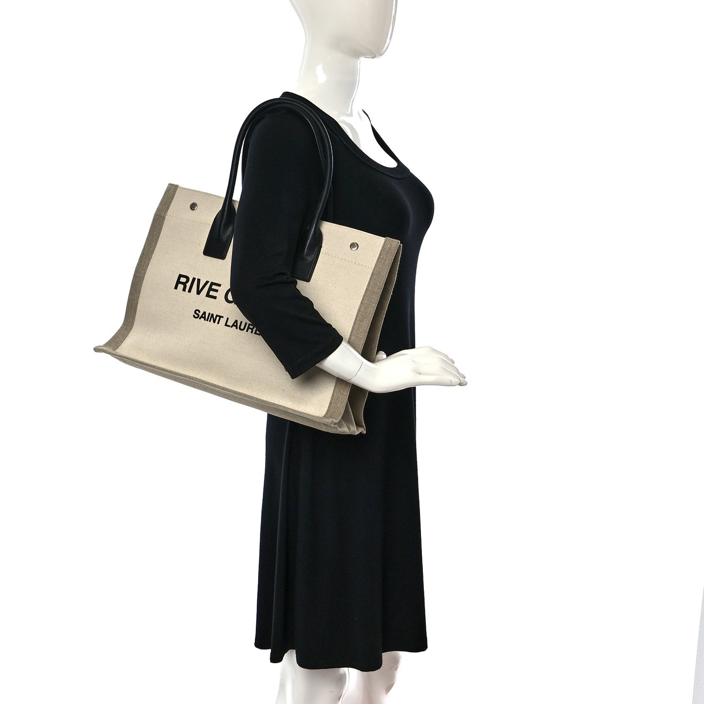 Linen Calfskin Small Rive Gauche Tote Greggio Natural