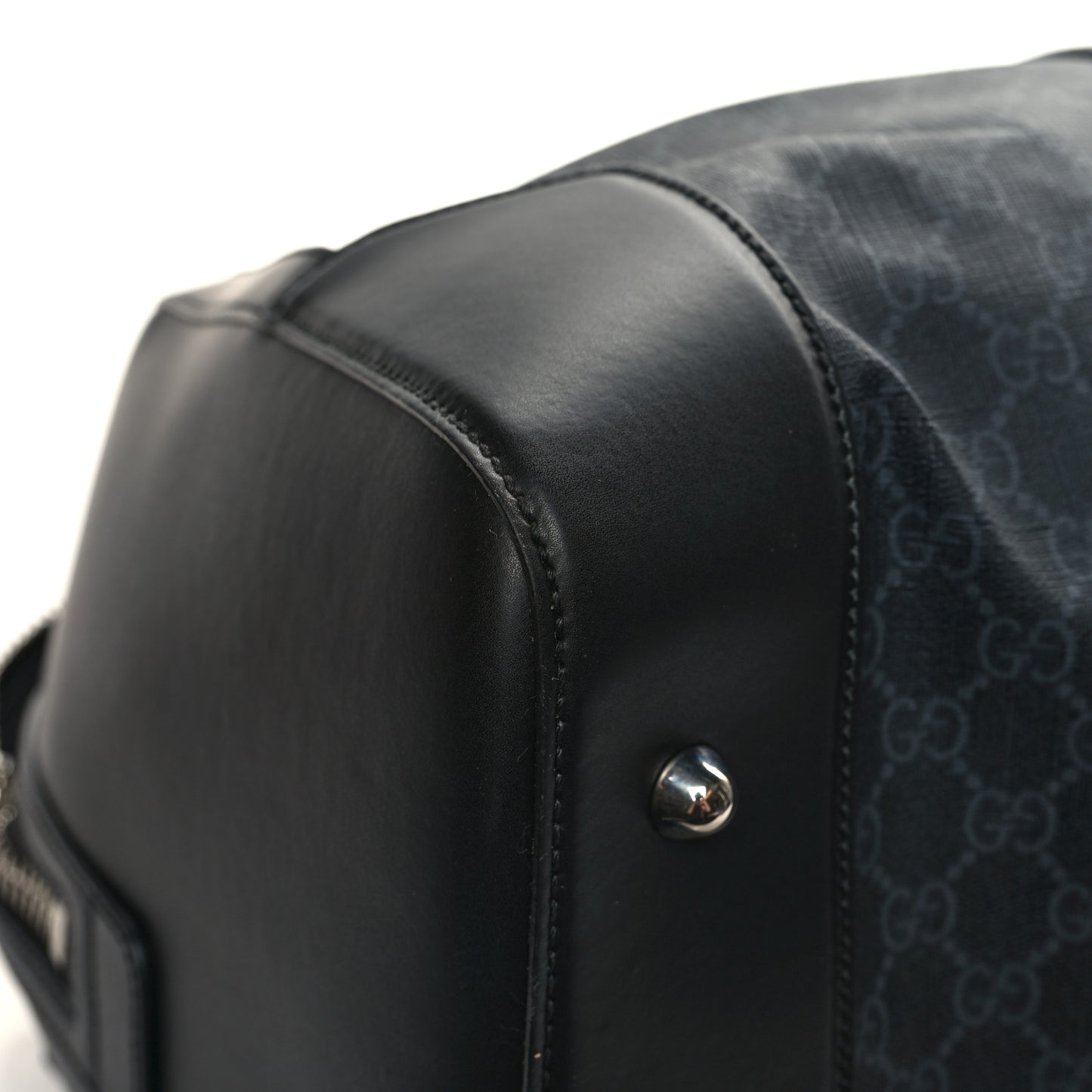 Soft GG Supreme Monogram Appia Calfskin Web Large Carry On Duffle Bag Black Grey