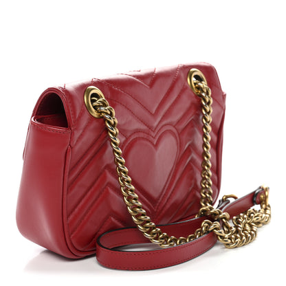 Gucci Calfskin Matelasse Mini GG Marmont Shoulder Bag Hibiscus Red 3 of 11