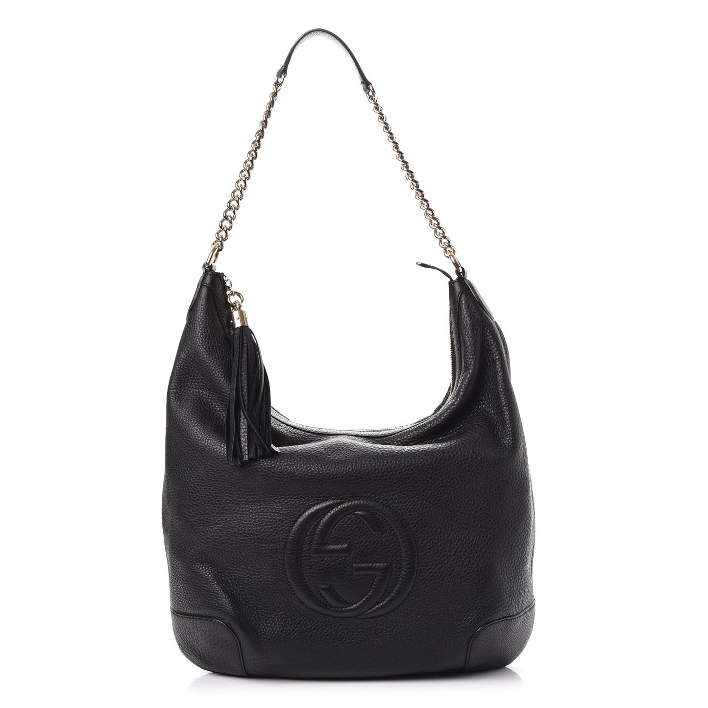 Pebbled Calfskin Medium Soho Chain Hobo Black