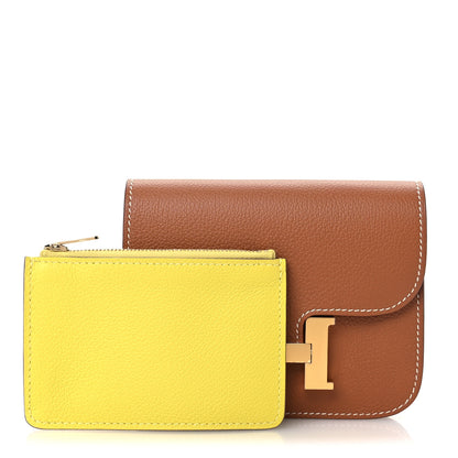 Hermes Evercolor Bi-Color Constance Slim Wallet Gold Lime 3 of 12