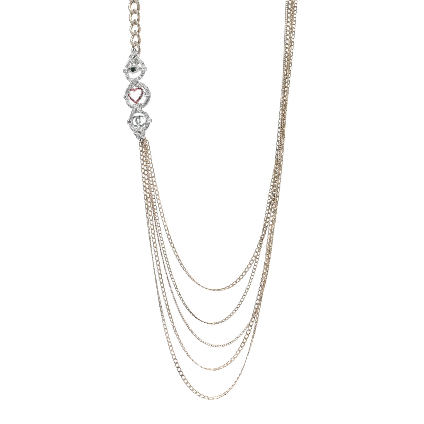 Crystal Eye Heart CC Multi Strand Chain Necklace Gold Green Pink Blue