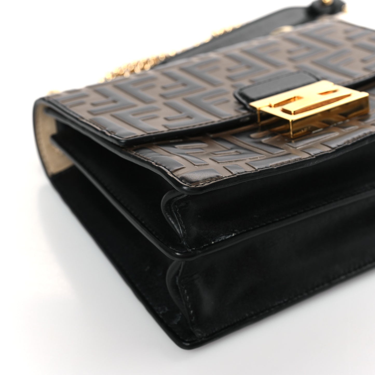 Vitello Liberty Bi-Color FF 1974 Embossed Small Kan U Shoulder Bag Maya Black