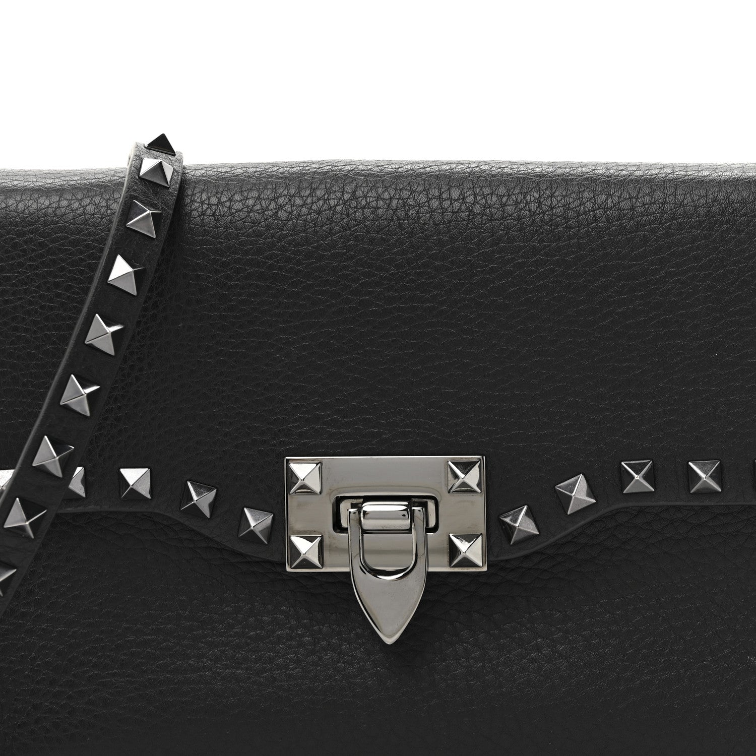 Valentino Garavani Pebbled Calfskin Monochrome Medium Rockstud Flip Lock Crossbody Bag Black 7 of 10