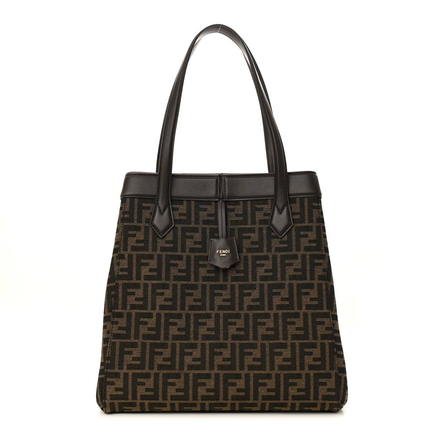 Fendi Fabric Jacquard Vitello Grance FF 1974 Large Fendi Origami Tobacco Moro Ebano 1 of 12