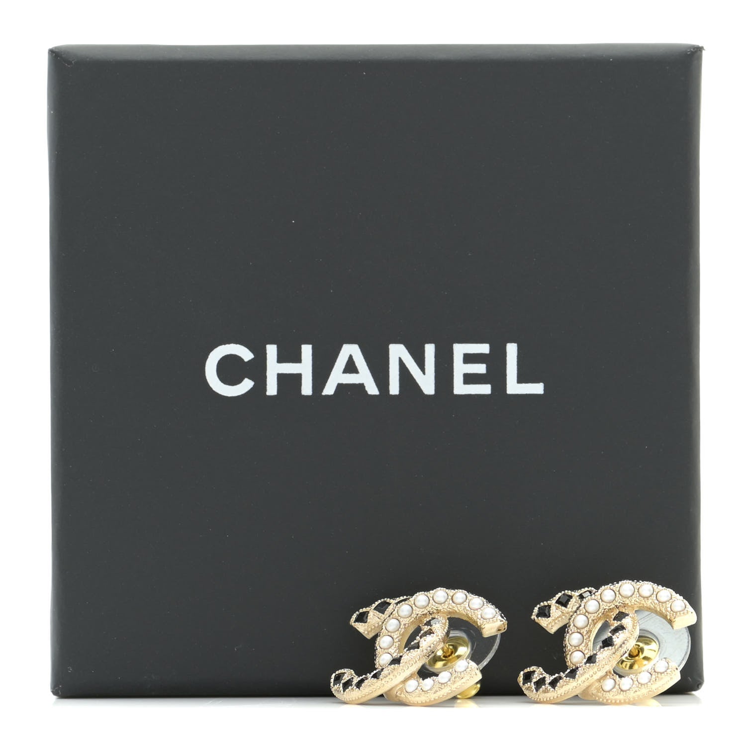 Chanel Resin Pearl CC Earrings Gold Black 5 of 5