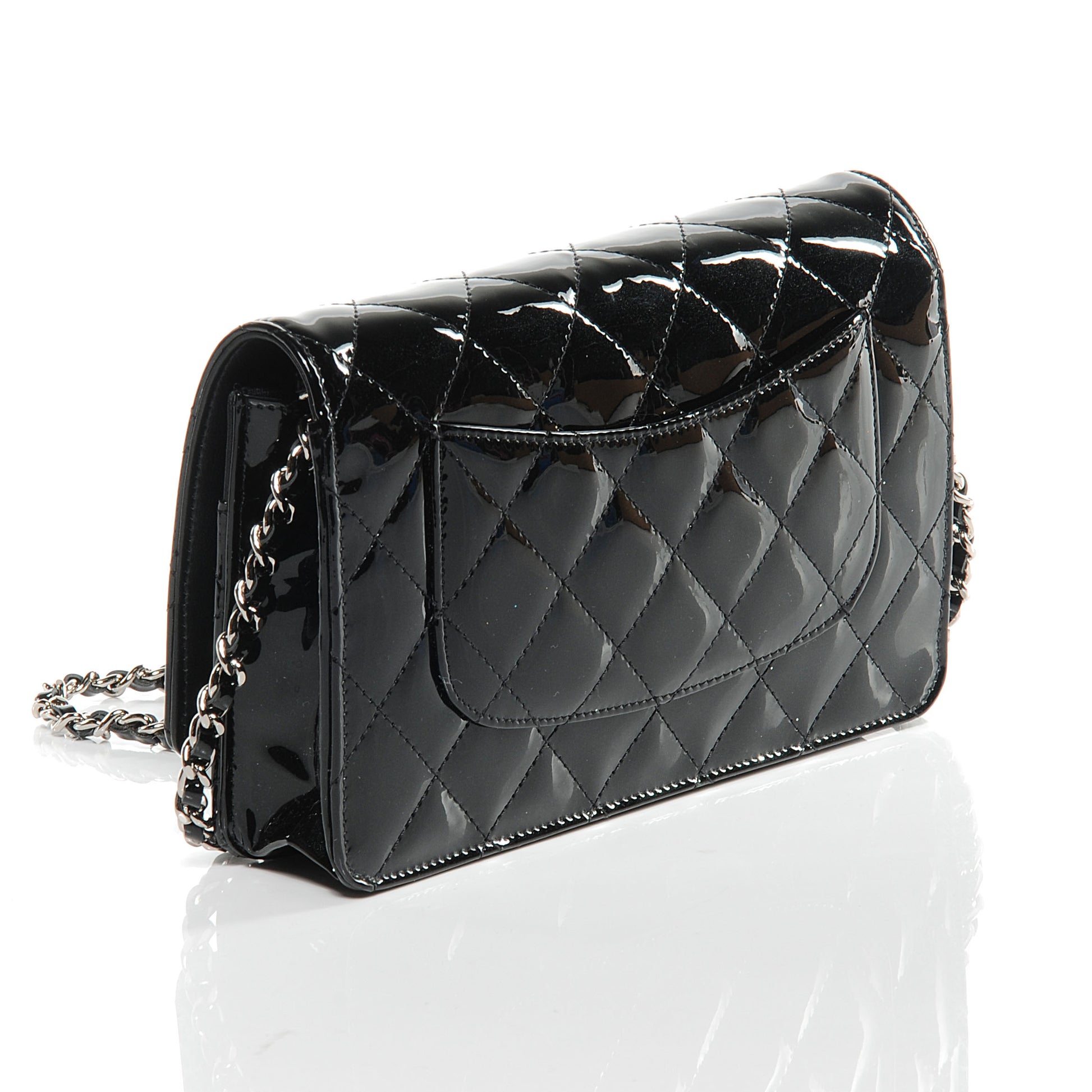 Chanel Patent Quilted Wallet On Chain WOC Black 3 of 8