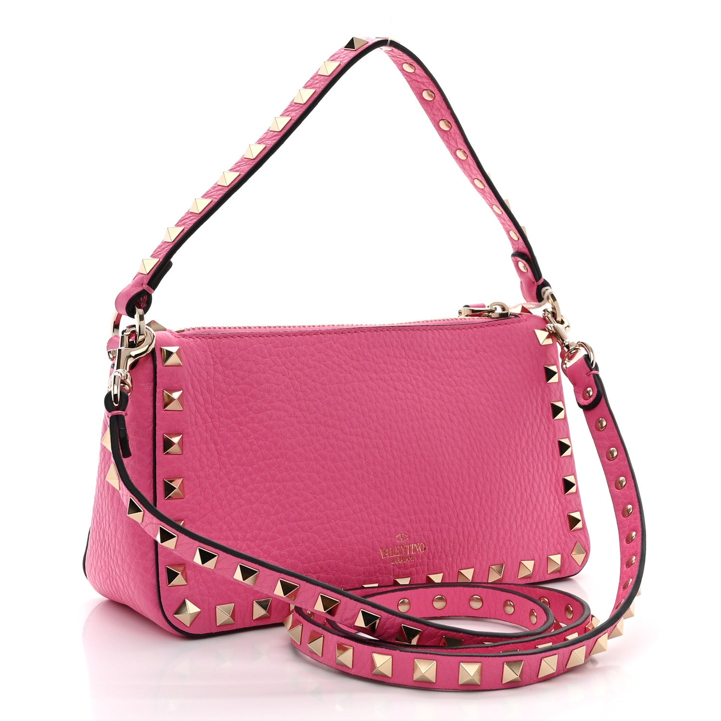 Pebbled Calfskin Small Rockstud Flip Lock Shoulder Bag Dawn Pink