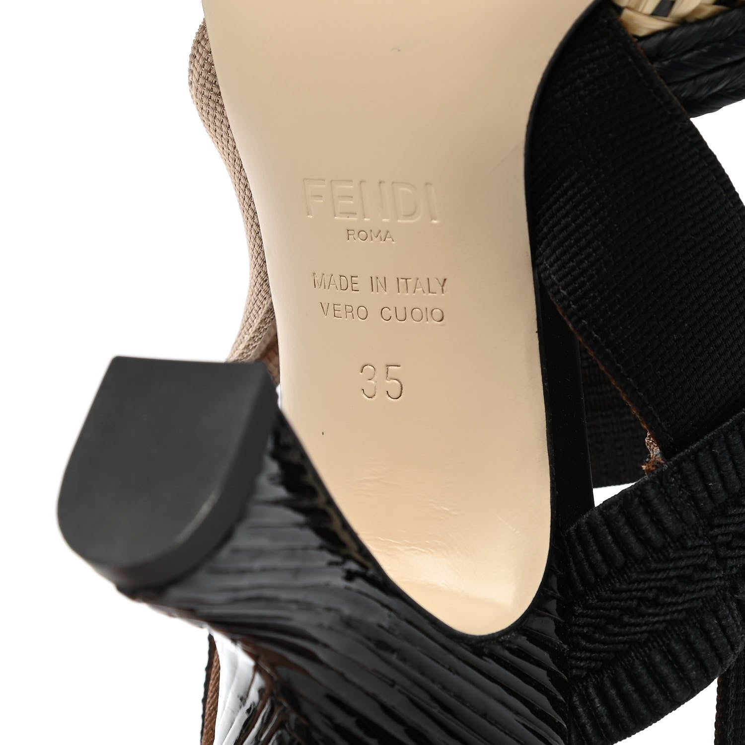 Fendi Raffia Grosgrain FF Intreccio Colibri 85mm Slingback Pumps 35 Naturale Black 6 of 9