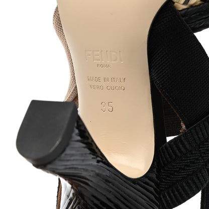 Fendi Raffia Grosgrain FF Intreccio Colibri 85mm Slingback Pumps 35 Naturale Black 6 of 9