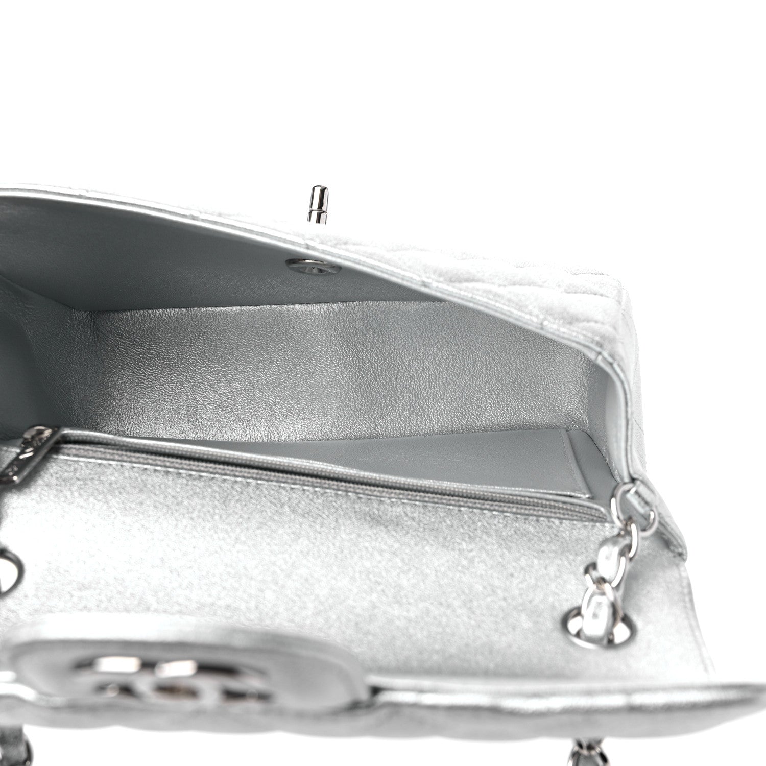 Chanel Metallic Lambskin Quilted Mini Rectangular Flap Silver 5 of 9