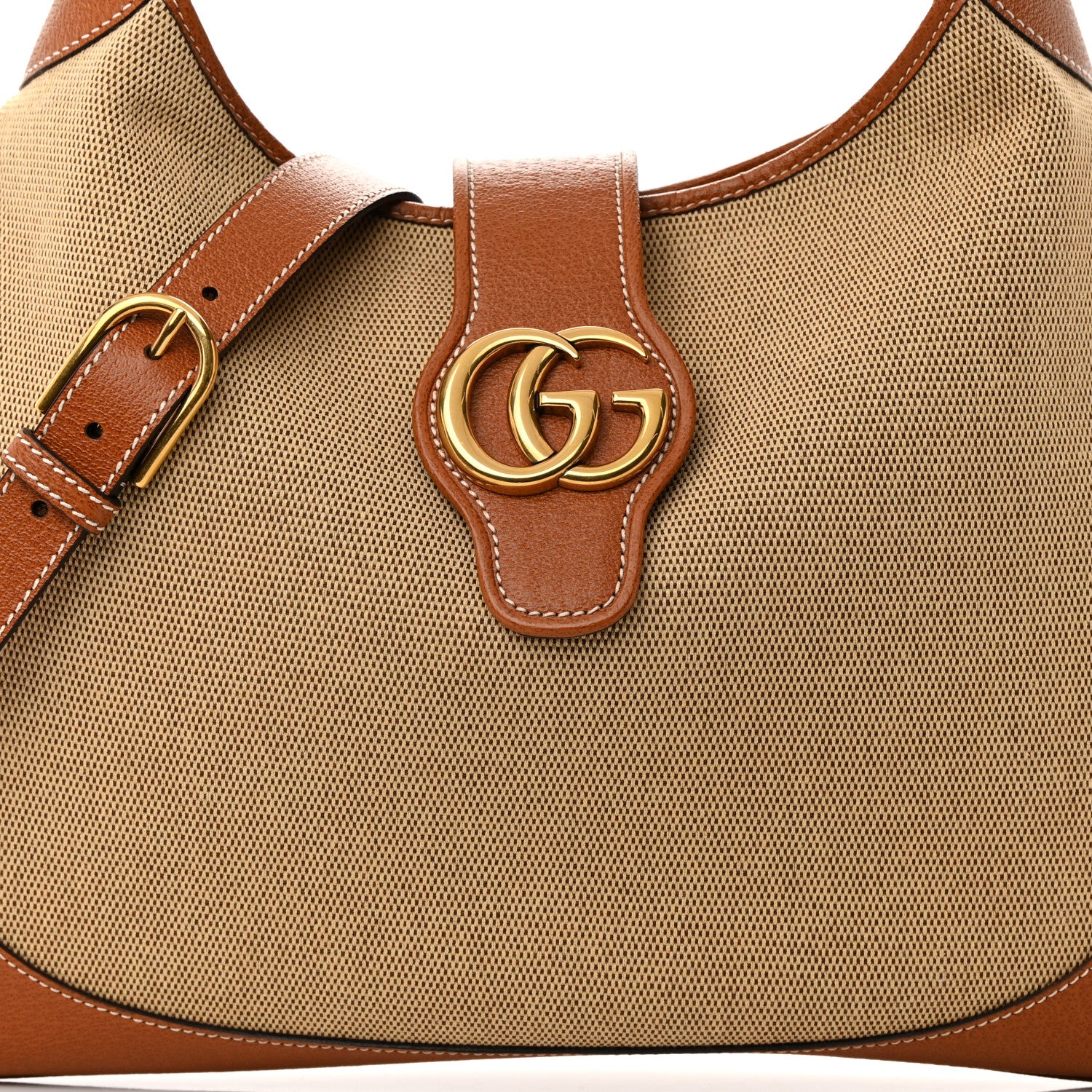 Gucci Canvas Textured Dollar Calfskin Large Aphrodite Shoulder Bag Beige Tan 8 of 12