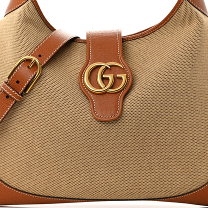 Gucci Canvas Textured Dollar Calfskin Large Aphrodite Shoulder Bag Beige Tan 8 of 12