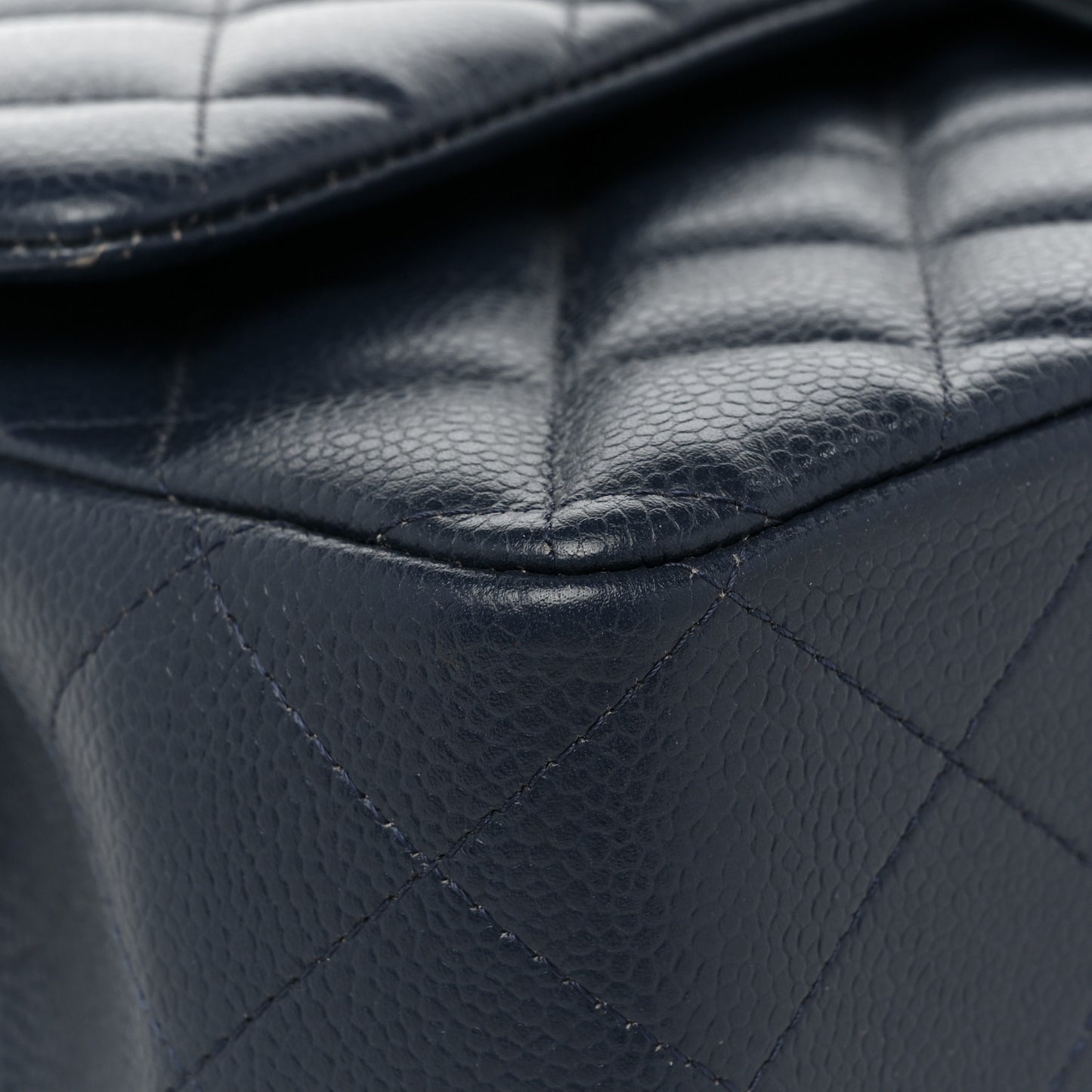 Caviar Quilted Jumbo Double Flap Navy Blue